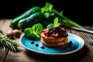 un' piatto con un' Sandwich su esso e alcuni verdure. ai-generato foto