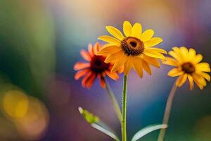 giallo fiori nel un' campo con un' sfocato sfondo. ai-generato foto