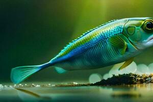 un' pesce con grande occhi e un' verde corpo. ai-generato foto