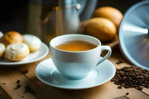 caffè e tè su un' di legno tavolo. ai-generato foto