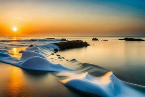 un' bellissimo tramonto al di sopra di il oceano. ai-generato foto