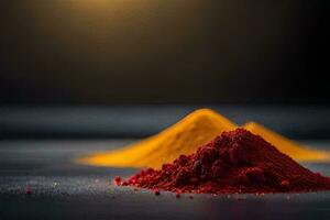 rosso e giallo polvere su un' nero sfondo. ai-generato foto