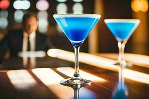 Due blu martini su un' tavolo. ai-generato foto