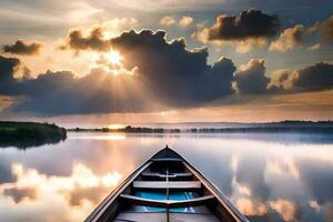 un' barca su il acqua a tramonto. ai-generato foto