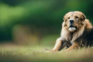 un' grande cane seduta nel il erba. ai-generato foto