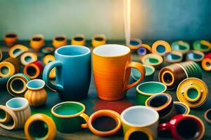 colorato caffè tazze su un' tavolo. ai-generato foto