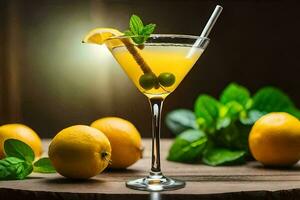 un' cocktail con Limone e menta le foglie. ai-generato foto