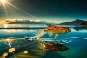 pesce rosso salto su di il acqua. ai-generato foto