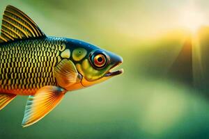 un' pesce con luminosa verde occhi e giallo pinne. ai-generato foto