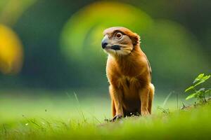 un' piccolo scimmia seduta su il erba. ai-generato foto