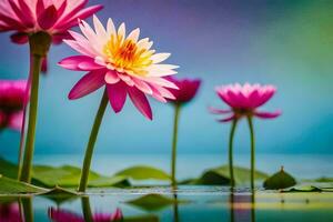 rosa loto fiori nel il acqua. ai-generato foto