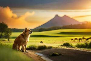 un' cane nel il campo. ai-generato foto