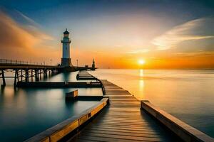 foto sfondo il cielo, acqua, faro, il mare, il sole, il mare, il. ai-generato