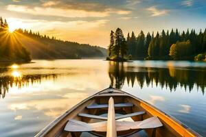 il sole sorge al di sopra di il lago. ai-generato foto