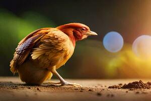 un' pollo è in piedi su il terra con suo testa fuori uso. ai-generato foto