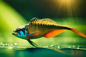 un' pesce con luminosa colori nuoto nel il acqua. ai-generato foto