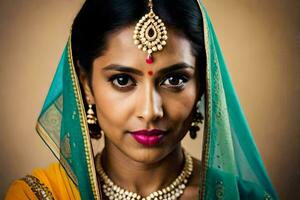 bellissimo indiano donna nel tradizionale abbigliamento. ai-generato foto
