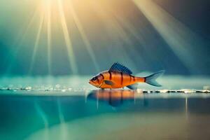 un' pesce è in piedi nel il acqua con luce del sole splendente. ai-generato foto