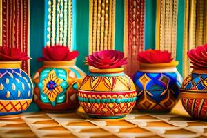 colorato vasi con colorato disegni su loro. ai-generato foto