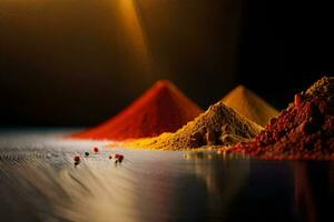 un' gruppo di colorato polvere su un' tavolo. ai-generato foto