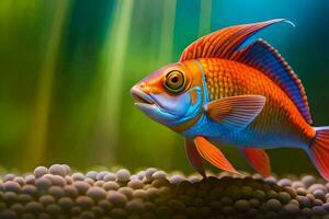 un' pesce con luminosa colori è in piedi nel il acqua. ai-generato foto