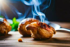 pollo Ali su un' di legno tavolo con Fumo. ai-generato foto