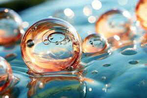 grande acqua gocce su blu sfondo. acqua sfondo. generato di artificiale intelligenza foto