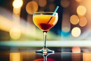 un' cocktail con un' ciliegia su superiore su un' tavolo. ai-generato foto