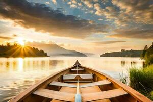 il sole sorge al di sopra di il lago. ai-generato foto