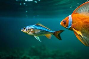 Due pesce nuoto nel il oceano. ai-generato foto