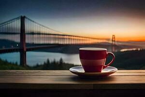 il d'oro cancello ponte, caffè, tazza, HD sfondo. ai-generato foto