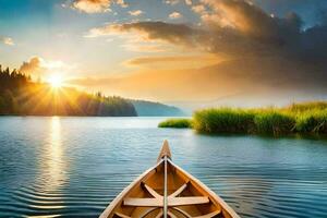 il sole sorge al di sopra di il lago. ai-generato foto