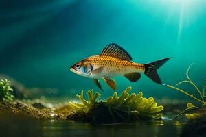 un' pesce nel il acqua con alghe e impianti. ai-generato foto