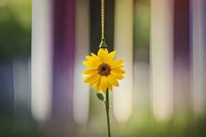 un' giallo fiore sospeso a partire dal un' corda. ai-generato foto