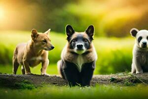 foto sfondo il cielo, animali, il sole, il erba, il animali, il panda. ai-generato