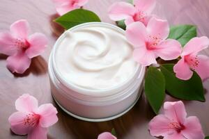 lussuoso cosmetico crema rosa fiori. creare ai foto