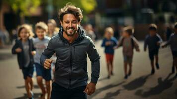 gli sport allenatore istruire elementare scuola bambini. formazione scolastica nel primario scuola. foto