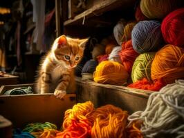 malizioso gattino scherzosamente schiacciando a un' penzoloni giocattolo ai generativo foto