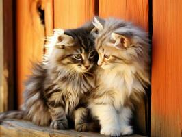 paio di gatti coccolato su insieme condivisione un' caldo abbraccio ai generativo foto