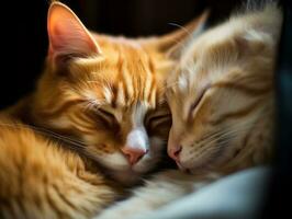 paio di gatti coccolato su insieme condivisione un' caldo abbraccio ai generativo foto