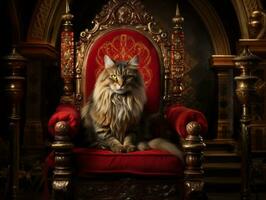 regale gatto poste su un' lussuoso sedia ai generativo foto