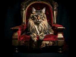 regale gatto poste su un' lussuoso sedia ai generativo foto