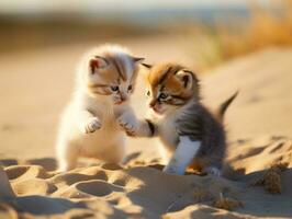 paio di giocoso gattini impegnato nel un' amichevole lotta incontro ai generativo foto