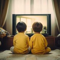 giapponese ragazzi Guardando retrò tv - ai generato foto