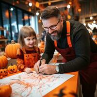 Halloween preparazione con papà - ai generato foto