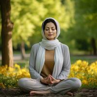 iraniano donna medita serenamente - ai generato foto