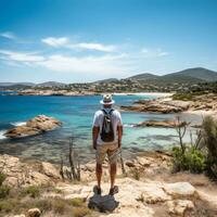 anziano turista nel sardegna - ai generato foto