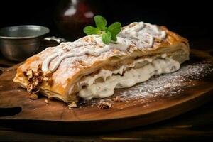 aromatico delizioso Mela strudel. creare ai foto