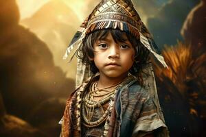 antico azteco bambino ragazzo vecchio piramide. creare ai foto