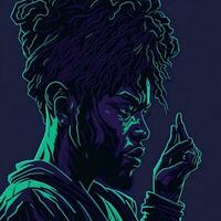 illustrazione di un' nero cantante rap nel un' viola e verde duotone stile, ai generativo foto